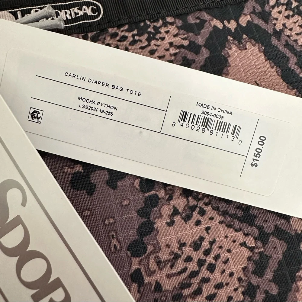 LeSportSac Carlin Baby Diaper Bag Tote in Mocha Python